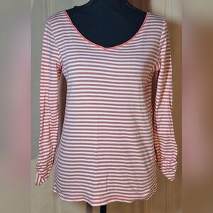 ESPRIT Coral and White Striped Long Sleeve Tee